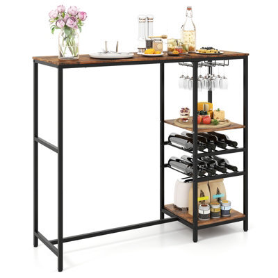 Gainoom 121Cm Rustic Brown Long Bar Table Bar Height Dining Table Industrial Breakfast Table - image 1