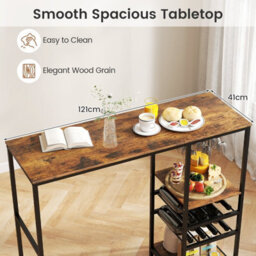 Gainoom 121Cm Rustic Brown Long Bar Table Bar Height Dining Table Industrial Breakfast Table - thumbnail 9