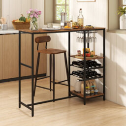 Gainoom 121Cm Rustic Brown Long Bar Table Bar Height Dining Table Industrial Breakfast Table - thumbnail 4