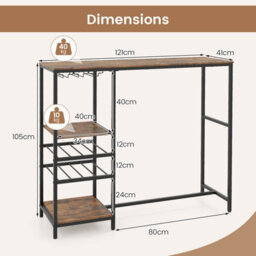 Gainoom 121Cm Rustic Brown Long Bar Table Bar Height Dining Table Industrial Breakfast Table - thumbnail 2