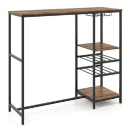 Gainoom 121Cm Rustic Brown Long Bar Table Bar Height Dining Table Industrial Breakfast Table - thumbnail 3