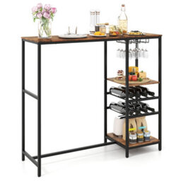 Gainoom 121Cm Rustic Brown Long Bar Table Bar Height Dining Table Industrial Breakfast Table