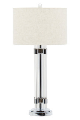 Orsina Silver And Ivory Table Lamp, Tall Ribbed Glass Column With Silver Metal Rings, Modern Table Light - image 1