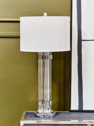 Orsina Silver And Ivory Table Lamp, Tall Ribbed Glass Column With Silver Metal Rings, Modern Table Light - thumbnail 3