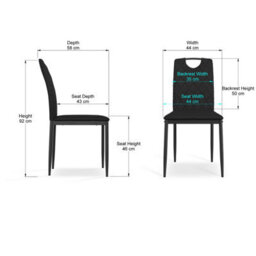More4Homes Set Of 6 Monza Faux Leather Dining Chair Modern Padded Seat Metal Legs Kitchen (Black) - thumbnail 7