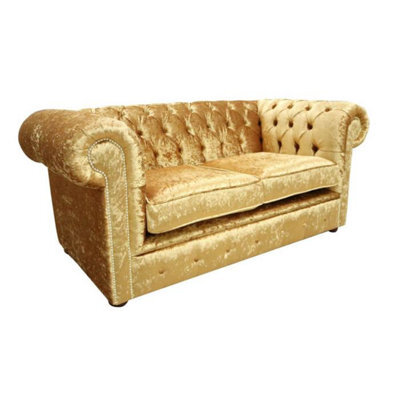 Chesterfield Original 2 Seater Sofa Settee Shimmer Gold Velvet Fabric In Classic Style - image 1