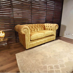 Chesterfield Original 2 Seater Sofa Settee Shimmer Gold Velvet Fabric In Classic Style - thumbnail 4