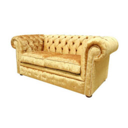 Chesterfield Original 2 Seater Sofa Settee Shimmer Gold Velvet Fabric In Classic Style - thumbnail 3