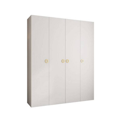 Arte Stylish White Como I Hinged Door Wardrobe H2460mm W2000mm D500mm, Four Doors, Sixteen Shelves, Two Hanging Rails, Gold Handles - image 1
