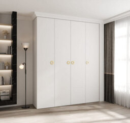 Arte Stylish White Como I Hinged Door Wardrobe H2460mm W2000mm D500mm, Four Doors, Sixteen Shelves, Two Hanging Rails, Gold Handles - thumbnail 2