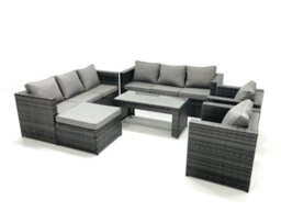 Fimous Rattan Garden Furniture Sofa Set With Coffee Table Armchair Big Footstool Dark Grey Mixed - thumbnail 1