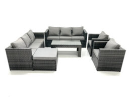 Fimous Rattan Garden Furniture Sofa Set With Coffee Table Armchair Big Footstool Dark Grey Mixed - thumbnail 2