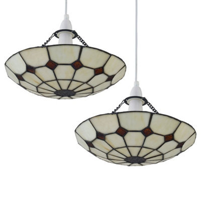 First Choice Lighting Set Of 2 Torbay - Tiffany Cream Uplight Easy Fit Pendant Shades - image 1