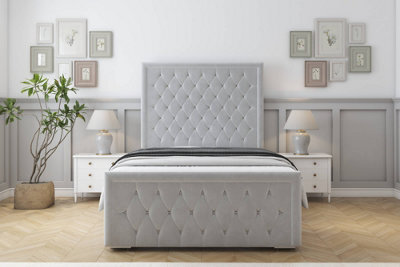 "Sloomy Monroe Silver Plush Bed Frame With 50"" Upholstered Headboard 6' Super King" - image 1