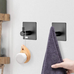 4 3M Adhesive Hooks, Wall-Mounted Bathroom Towel Rack, Kitchen Towel Hook, No-Drill Easel, Self, Black - thumbnail 3