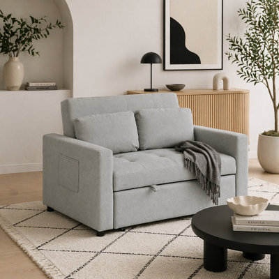 Wyld Haus Sedisa 2-Seater Convertible Sofa Bed Light Grey - Side Pockets And Cushions - image 1