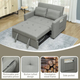 Wyld Haus Sedisa 2-Seater Convertible Sofa Bed Light Grey - Side Pockets And Cushions - thumbnail 7