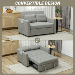 Wyld Haus Sedisa 2-Seater Convertible Sofa Bed Light Grey - Side Pockets And Cushions - thumbnail 4