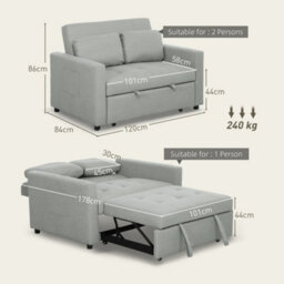 Wyld Haus Sedisa 2-Seater Convertible Sofa Bed Light Grey - Side Pockets And Cushions - thumbnail 3
