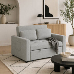 Wyld Haus Sedisa 2-Seater Convertible Sofa Bed Light Grey - Side Pockets And Cushions - thumbnail 1