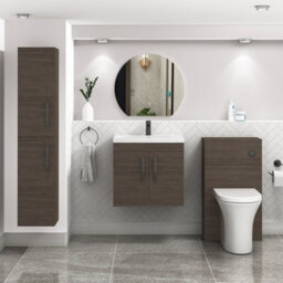 Royal Bathrooms Turin Grey Elm 600mm Wall Hung Vanity Unit 2 Door With Mid-Edge Basin Sink & Matt Black Handles - thumbnail 2