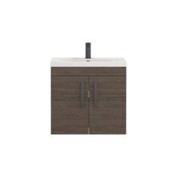 Royal Bathrooms Turin Grey Elm 600mm Wall Hung Vanity Unit 2 Door With Mid-Edge Basin Sink & Matt Black Handles - thumbnail 6