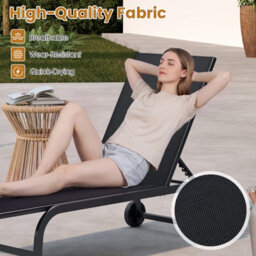 Gainoom Outdoor Black Chaise Lounge Chair With Wheels 6-Position Recliner Poolside Tanning Furniture - thumbnail 8
