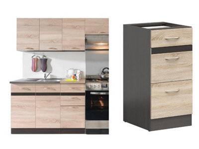 Impact Furniture Kitchen Drawer Cabinet 400mm Unit Freestanding Base Cupboard 3 Drawer Storage Light Oak Junona - image 1
