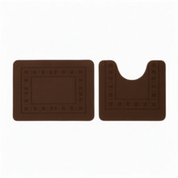 2 Piece Box Design Bath Mat Set Soft Absorbent Non-Slip Bathroom Mats Chocolate - thumbnail 2