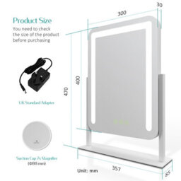 Emke Hollywood Vanity Led Mirror With 7X Magnifier, 3 Color Lighting, Rotation, Adjust Brightness, 40X30Cm, White - thumbnail 5