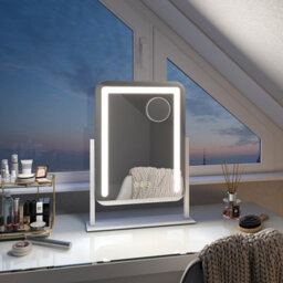 Emke Hollywood Vanity Led Mirror With 7X Magnifier, 3 Color Lighting, Rotation, Adjust Brightness, 40X30Cm, White - thumbnail 1