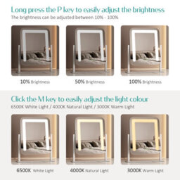 Emke Hollywood Vanity Led Mirror With 7X Magnifier, 3 Color Lighting, Rotation, Adjust Brightness, 40X30Cm, White - thumbnail 3