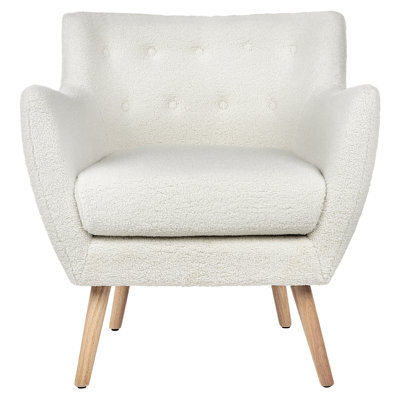 Wyld And Coco Novahome White Boucle Armchair Button-Tufted Back Rubberwood Legs - Retro Tub Chair - image 1