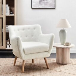 Wyld And Coco Novahome White Boucle Armchair Button-Tufted Back Rubberwood Legs - Retro Tub Chair - thumbnail 2