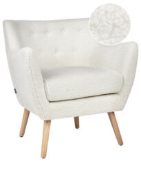 Wyld And Coco Novahome White Boucle Armchair Button-Tufted Back Rubberwood Legs - Retro Tub Chair - thumbnail 3