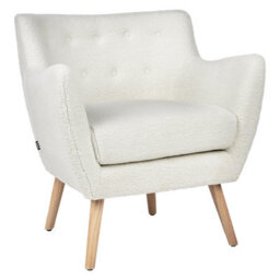 Wyld And Coco Novahome White Boucle Armchair Button-Tufted Back Rubberwood Legs - Retro Tub Chair - thumbnail 4