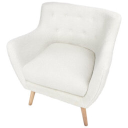 Wyld And Coco Novahome White Boucle Armchair Button-Tufted Back Rubberwood Legs - Retro Tub Chair - thumbnail 7