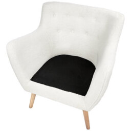 Wyld And Coco Novahome White Boucle Armchair Button-Tufted Back Rubberwood Legs - Retro Tub Chair - thumbnail 8