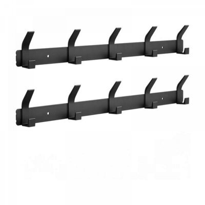 2 Pack Wall-Mounted Coat Rack, With 5 Hooks, Stainless Steel (Black) - image 1