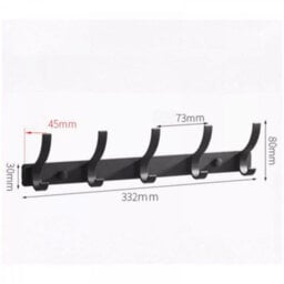 2 Pack Wall-Mounted Coat Rack, With 5 Hooks, Stainless Steel (Black) - thumbnail 3