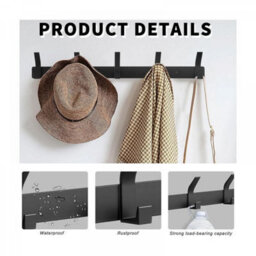 2 Pack Wall-Mounted Coat Rack, With 5 Hooks, Stainless Steel (Black) - thumbnail 4