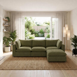Furniturebox Uk Echo Green Linen-Look Fabric 3 Seater Modular Chaise Sofa - thumbnail 2