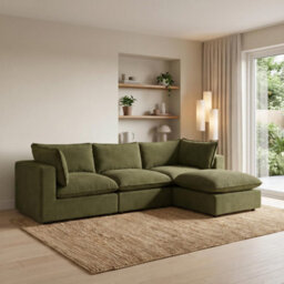 Furniturebox Uk Echo Green Linen-Look Fabric 3 Seater Modular Chaise Sofa - thumbnail 1