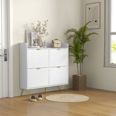 Homcom Narrow Shoe Storage Cabinet With 4 Flip Drawers For 16 Pairs Of Shoes - image 1