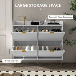 Homcom Narrow Shoe Storage Cabinet With 4 Flip Drawers For 16 Pairs Of Shoes - thumbnail 4
