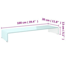 Berkfield Modern Tv Stand/monitor Riser Glass White 100X30X13 Cm - thumbnail 6