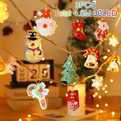 CLEFFNS 3Pcs Christmas Lights Decorations, 15Ft 30Led Christmas Tree Snowman Crutch String Lights For Xmas Festive Holiday Decorations - image 1