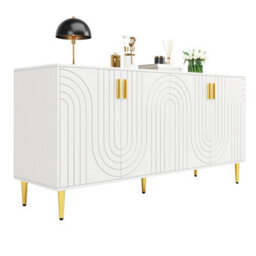 Matteo White Sideboard Cabinet With Wave Design, Golden Handles, 4 Doors & 2 Drawers (152X40X75Cm) - thumbnail 8
