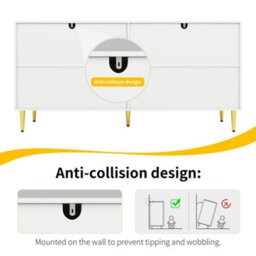Matteo White Sideboard Cabinet With Wave Design, Golden Handles, 4 Doors & 2 Drawers (152X40X75Cm) - thumbnail 7