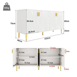 Matteo White Sideboard Cabinet With Wave Design, Golden Handles, 4 Doors & 2 Drawers (152X40X75Cm) - thumbnail 4